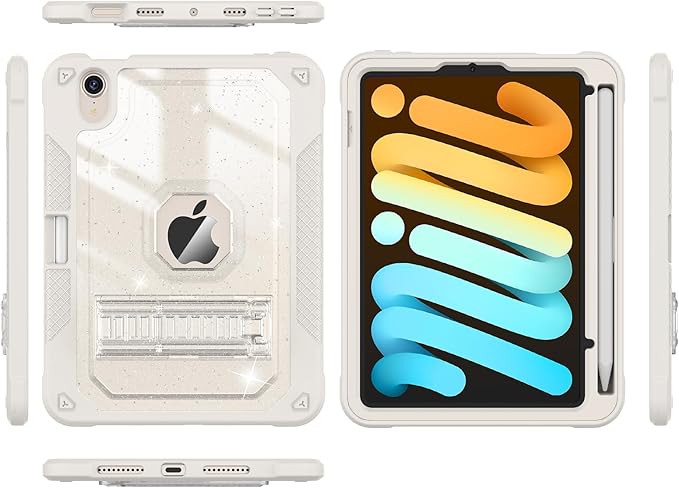ZoneFoker Case for iPad mini A17 Pro, for iPad mini 7th/6th Generation Case 8.3 inch 2024/2021 with Pencil Holder/Stand, Slim Cover for i Pad Mini 7/6 (Clear Glitter/Starlight)