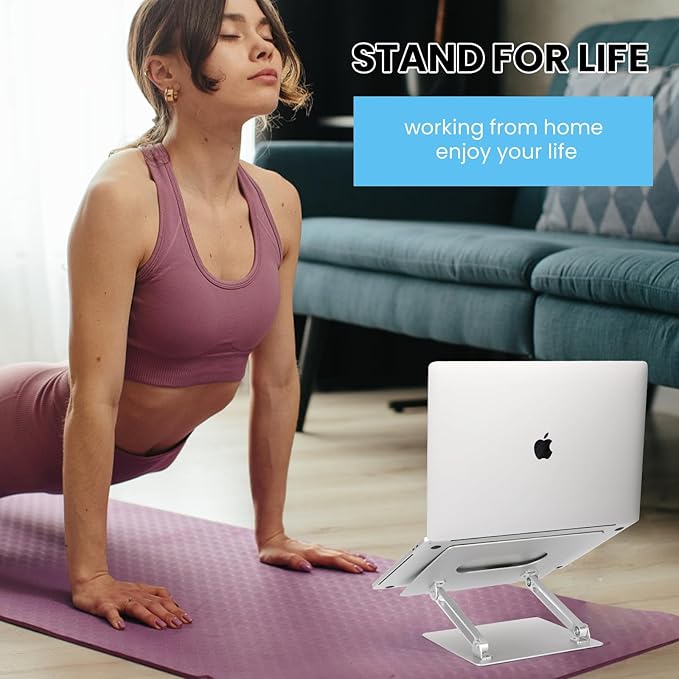 Laptop Stand for Desk, Ergonomic Aluminum Laptop Stand Adjustable Height, Foldable Laptop Riser for 10-17 Inchs Laptop(Silver)