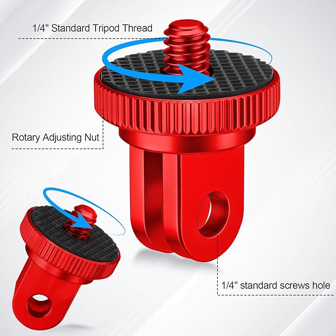 Frienda 4 Pieces Aluminum Camera Tripod Mount Adapter 1/4-20 Conversion Adapter for Tripod Compatible with GoPro Action Cameras and Other Standard 1/4 Accessories(Red, Black, Blue)