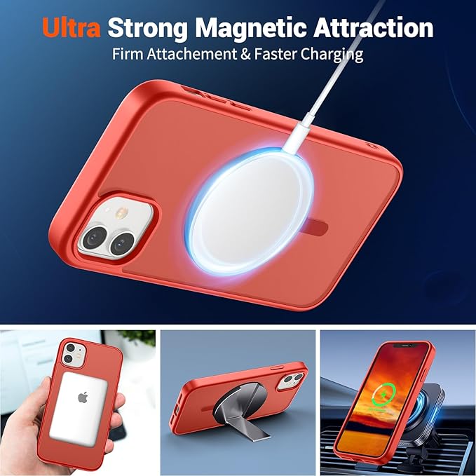 SUPFINE Magnetic for iPhone 11 Phone Case (Compatible with MagSafe) (Military Grade Drop Protection) Slim Translucent Matte Shockproof Phone Cover,Red