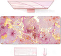 Auhoahsil Large Mouse Pad, XXL Gaming Mousepad, Desk Mat for Desktop, Thick Rubber, Big & Long Size, Stitched Edges, Full Desk Pad for Laptop & Computer, Extended 31.5 x 11.8 in, Pink Gold Marble
