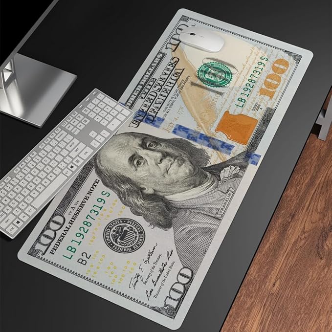 Funny US Dollar Currency Money Gaming Mouse Pad Hundreds of 100 Dollar Bills Non-Slip Rubber Mouse Pad for Computers, Laptop,Office, Home Rectangle Personalized Mousepad 31.5" x15.7"