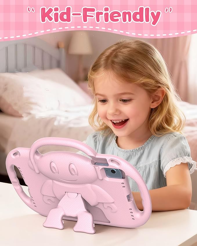 Kids Case for iPad A16 11" 2025 (11th Gen) & 10th Generation 10.9" 2022 & iPad Air 11" M3/M2 & Air 5th/4th Gen & Pro 11, Durable Shockproof Cover with Shoulder Strap Handle Stand, Light Pink