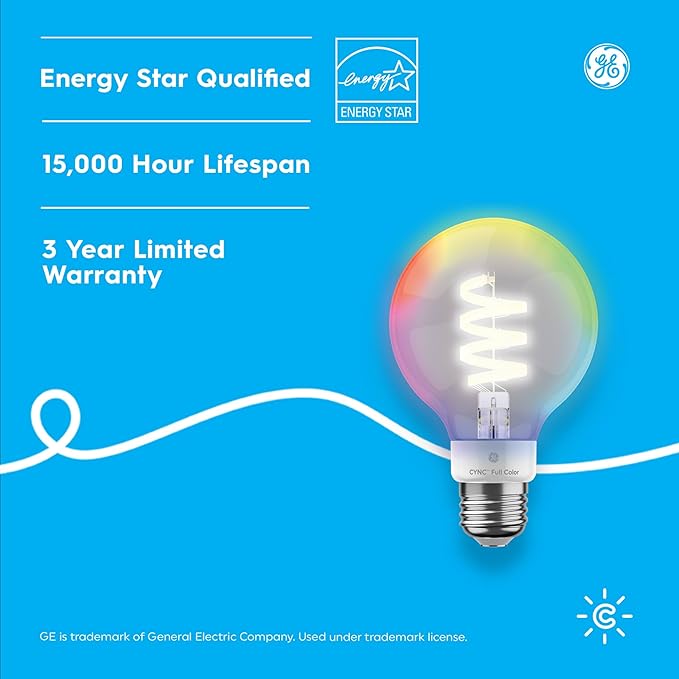 Cync GE Smart LED Light Bulbs, G25 Globe Bulb, Room Décor Aesthetic, Color Changing Light Bulbs, 60W Equivalent, Works with Amazon Alexa and Google Home (2 Pack)