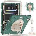 Batianda Case for iPad Pro 13-inch 2025 M5 2024 M4 Chip Heavy Duty Rugged Durability Silicone Tablet Cover with 360° Rotating Hand Strap Foldable Hidden Stand & Shoulder Strap, Sea Green