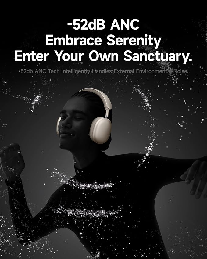 Picun F8 Pro Hybrid Active Noise Cancelling Headphones with Multiple Modes, Wireless Over-Ear Bluetooth Headphones, 140H Playtime, Customizable Sound, Head Tracking,Travel, Office (Khaki White)