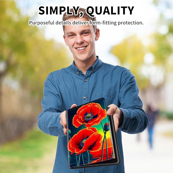 for Amazon Kindle Fire HD 10 (9th/7th/5th Generation, 2019/2017/2015 Release) 10.1" Tablet Case, Slim Kickstand Stand Leather Smart Cover with Auto Wake/Sleep, Red Flower
