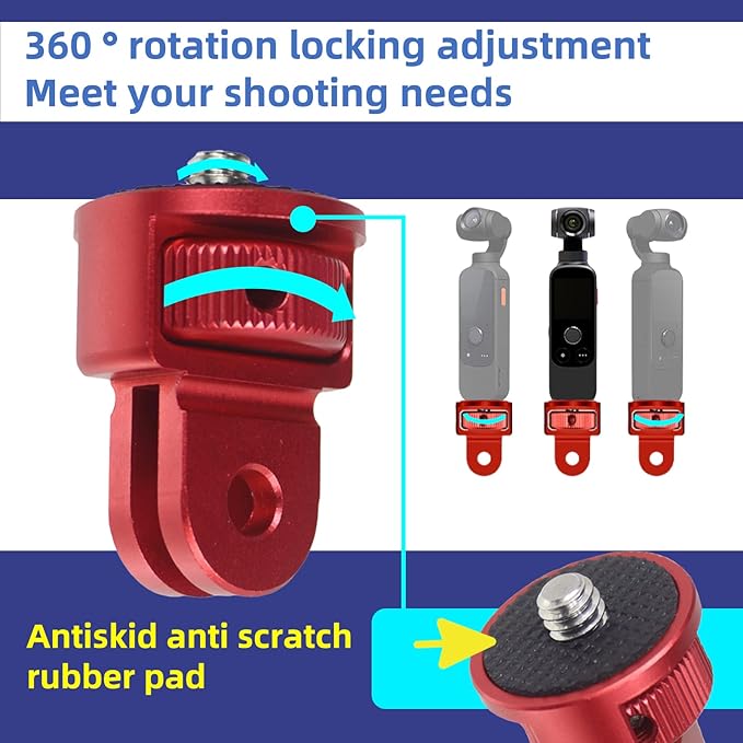 2PC Camera Tripod Mount for Gopro Adapter, 360° Adjustment 1/4-20 Screw Conversion Adapter for GoPro Hero10, Insta360 ONE X3, X2, Go 3, Xiaomi Yi and Other Action Cameras (red)