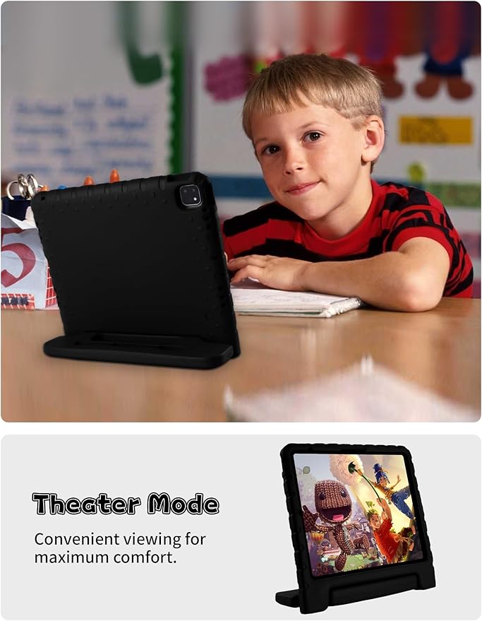 for iPad Pro 13 inch Case 2024 with Pencil Holder and Anti-Slip Hand Stand, Super Protection Rugged EVA Shockproof Kids Cover Compatible with iPad Pro 13-inch (M4)-Black