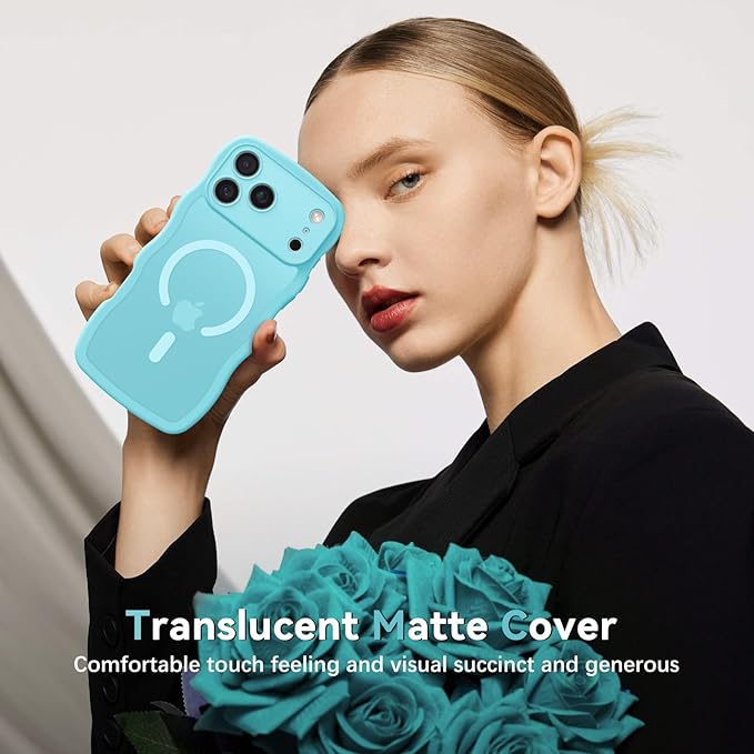 BENTOBEN Magnetic for iPhone 17 Pro Max Case, Cute Wavy [Full Camera Protection][Compatible with MagSafe] Matte Anti-Slip Bumper Women Girls Boys Protective Cover for 17 ProMax 6.9" 2025, Sky Blue