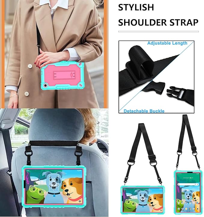 Case for for AT&T Amigo Jr. Tab 8 inch Tablet 9136K - with 2PCS Screen Protector,[Built-in Kickstand] Anti Slip Kids Friendly Shockproof Silicone Protective Cover (Green/Pink+2 PCS Glass)