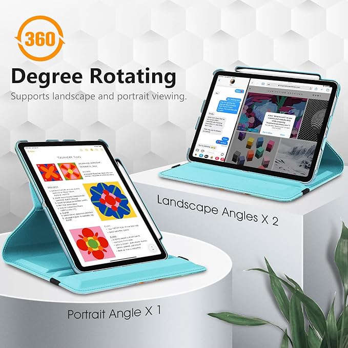 Fintie Rotating Case for iPad Air 11-inch M4/M3/M2 (2026/2025/2024), iPad Air 5th (2022) / 4th Generation 10.9 Inch - 360 Degree Rotating Protective Stand Cover with Pencil Holder, Emerald Marble