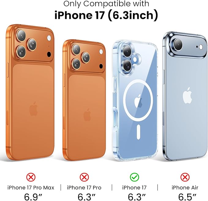 Anti-Yellowing Strong Magnetic for iPhone 17 Case [Compatible with MagSafe] [12FT Military Grade Drop] Slim Thin iPhone Cover 6.3 Inch, Clear