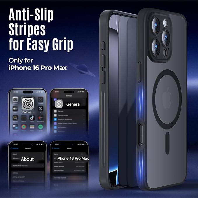 Symcele Designed for iPhone 16 Pro Max Case, Compatible with MagSafe, with Privacy Screen Protectors X2, [Camera Protection] [15FT Military Drop Protection] Shockproof Phone Case 6.9 inch, 2024, Black