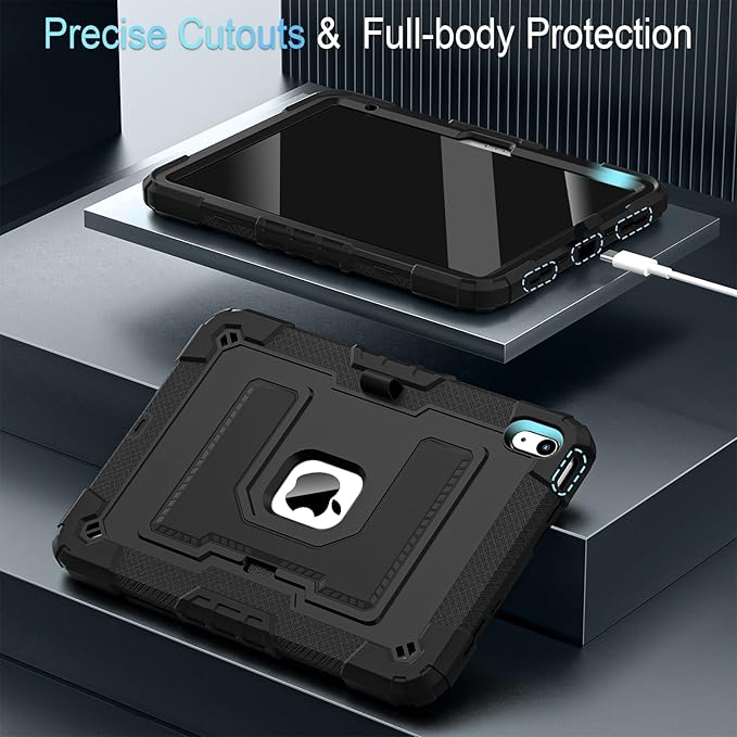for iPad 11 Inch (A16) 11th /10th Generation 10.9 Inch iPad Case 10th Generation with Shoulder Strap,Heavy Duty Shockproof Cover for i Pad 11th/10th Gen,Black