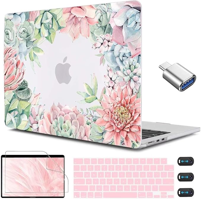 CISSOOK Compatible with MacBook Air 13.6 Inch Case 2022 2024 2025 2026 Release M2 M3 M4 M5, Hard Shell Case with Keyboard Cover for MacBook Air 13.6 inch A2681 A3113 A3240 A3449 - Succulents