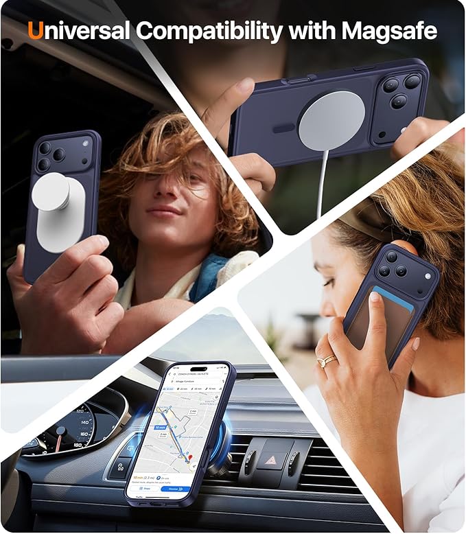 Magnetic for iPhone 17 Pro Case,[Anti-Slip][Compatible with MagSafe][Military Grade Drop Protection] Shockproof Protective Translucent Matte Phone Case for iPhone 17 Pro Case,Titanium Blue