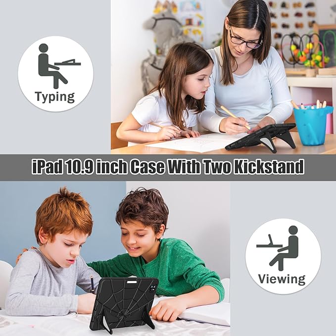 AKABEILA Compatible with Apple iPad Pro 11 inch(2018)/Apple Air 4 10.9(2020)/Air 5 10.9(2022)/Air 6 M2 (2024)/Air 7 M3 (2025) Tablet Case，Cover with Kickstand for Kids Children Boys Babies Black