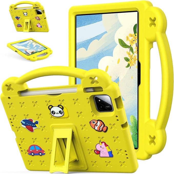 AKABEILA Compatible with Xiaomi Pad 7/Xiaomi Pad 7 Pro 11.2 inch 2024/Xiaomi Pad 8 2025 11.2 inch Tablet Case, Kids Friendly Universal Protective Case with Shoulder Strap & Stand Handle Yellow
