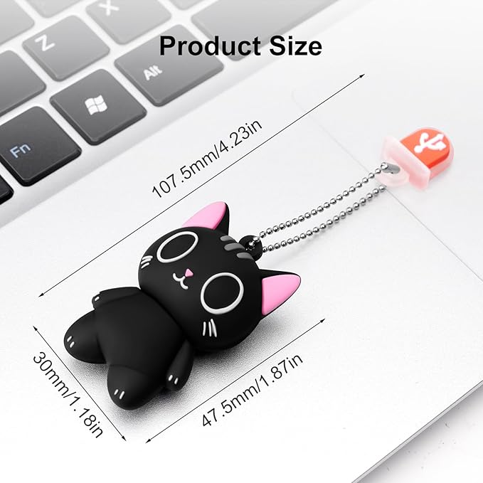 USB Flash Drives,BORLTER CLAMP Cute Flash Drive,32GB 64GB Cartoon Cat High Speed Memory Thumb Stick USB2.0 Animal Drive Character Data Storage Gift USB Disk Pendrive with Key Chain