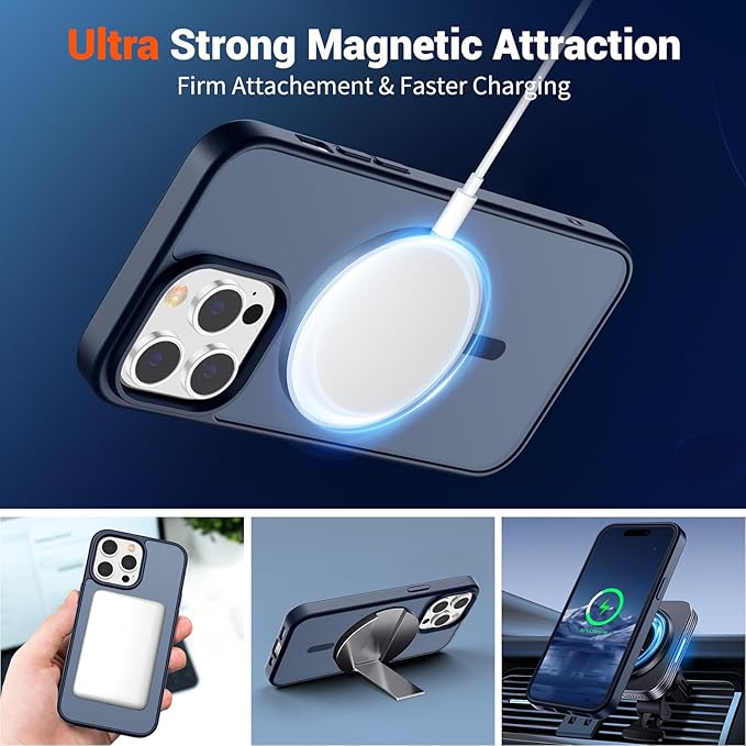 SUPFINE Magnetic for iPhone 14 Pro Max Case (Compatible with MagSafe) (Military Grade Drop Protection) Translucent Matte Shockproof Phone Cover,Dark Blue