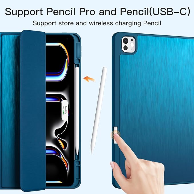Akkerds Compatible with iPad Pro 13 Inch Case (M5/M4) 2025/2024, for iPad 13 Pro Case with Pencil Holder, Slim Trifold Stand Protective Cover with Soft TPU Back, Auto Wake/Sleep (PeacockBlue)
