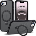 SKYLMW Compatible with iPhone 16e Case & iPhone 17e Case 6.1" with Invisible Magnetic O-Ring Stand Military-Grade Translucent Phone Cases [Compatible with Mag-Safe][Great Grip Feeling], Black