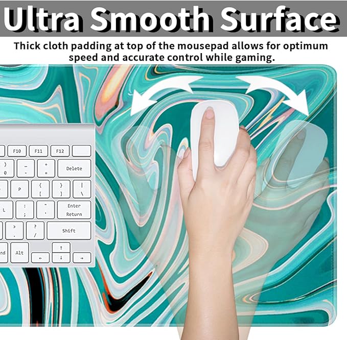 Benvo Extended Mouse Pad with Stitched Edges Extra Large Gaming Mousepads with Non-Slip Rubber Base and Micro-Weave Cloth Desk Mat for Gamer Office Home(35.4x15.7 inch, Marble Green)