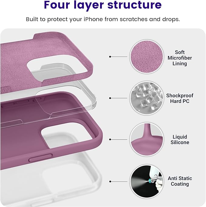 OTOFLY Designed for iPhone 15 Pro Case, Silicone Shockproof Slim Thin Phone Case for iPhone 15 Pro(6.1 inch), (Lilac Purple)