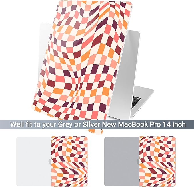 Batianda Case for New MacBook Pro 14 Inch M5 (2025 2026) & 2024 2023 Release [Model A3434 / A3112] - Ultra Slim 1.2mm Glossy Hard Shell Protective Skin Keyboard Cover 4-in-1 Bundle, Checkerboard