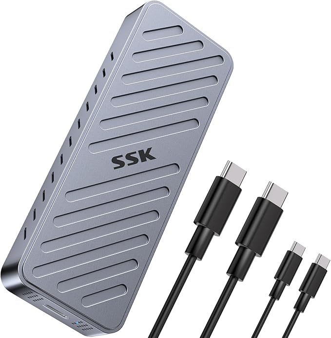 SSK NVMe SSD Enclosure, 20Gbps PCIE M.2 Enclosure SSD Case, NVMe to USB C 3.2GEN2X2 Adapter 2280/2260/2242/2230 Reader M-Key/B+M Key with LED Indicator Aluminum Alloy