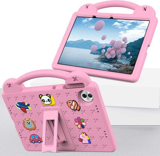 AKABEILA Compatible with Honor Pad 10 2025 12.1 inch Tablet Case, Kids Friendly Universal Lightweight Shockproof Protective Case with Shoulder Strap & Stand Handle Pink