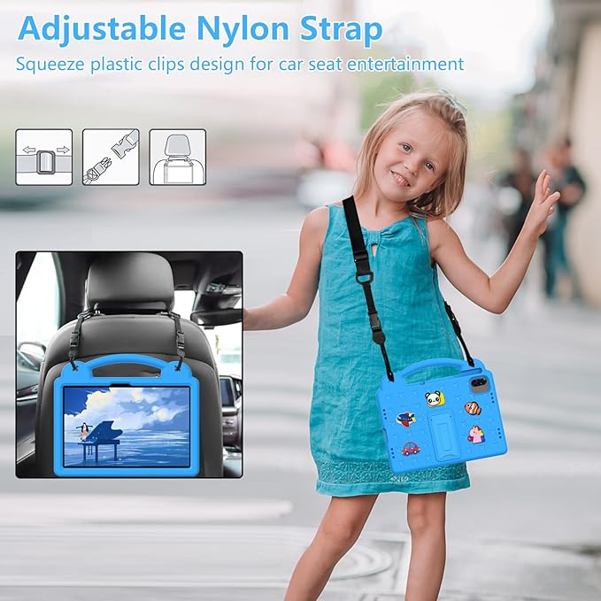 AKABEILA Compatible with Honor Pad X8a 2024/Infinix Xpad 11 inch 2024 Tablet Case, Kids Friendly Universal Lightweight Shockproof Protective Case with Shoulder Strap & Stand Handle Sky Blue