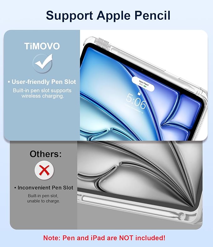 TiMOVO Case for iPad Air 11 Inch M4 2026/M3 2025/M2 2024, iPad Air 5th Generation 2022/4th Gen 2020 10.9 Inch with Pencil Holder, Stand Cover with Translucent Back, Auto Wake/Sleep, Silver