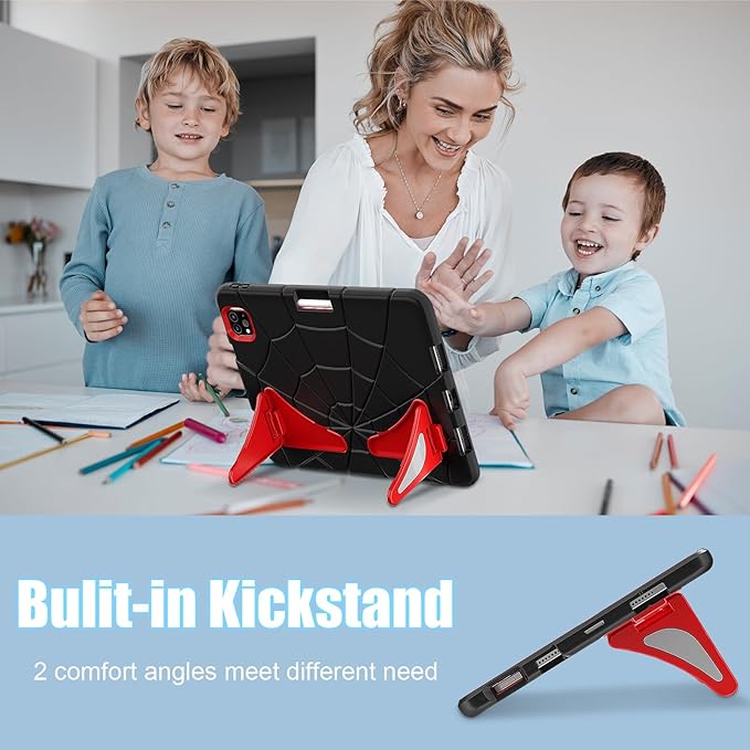 AKABEILA Compatible with Apple iPad Pro 11 inch(2018)/Apple Air 4 10.9(2020)/Air 5 10.9(2022)/Air 6 M2 (2024)/Air 7 M3 (2025) Tablet Case，Cover with Kickstand for Kids Children Boys Babies Black Red