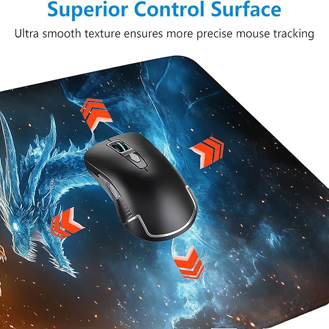 Japanese Anime Dragon Desk Mat Fantasy Fire Ice Dragon Mousepad XL Large Gaming Mouse Pad Laptop Keyboard Mat Desk Pad 31.5"x11.8" Office Home Decor for Women Girl
