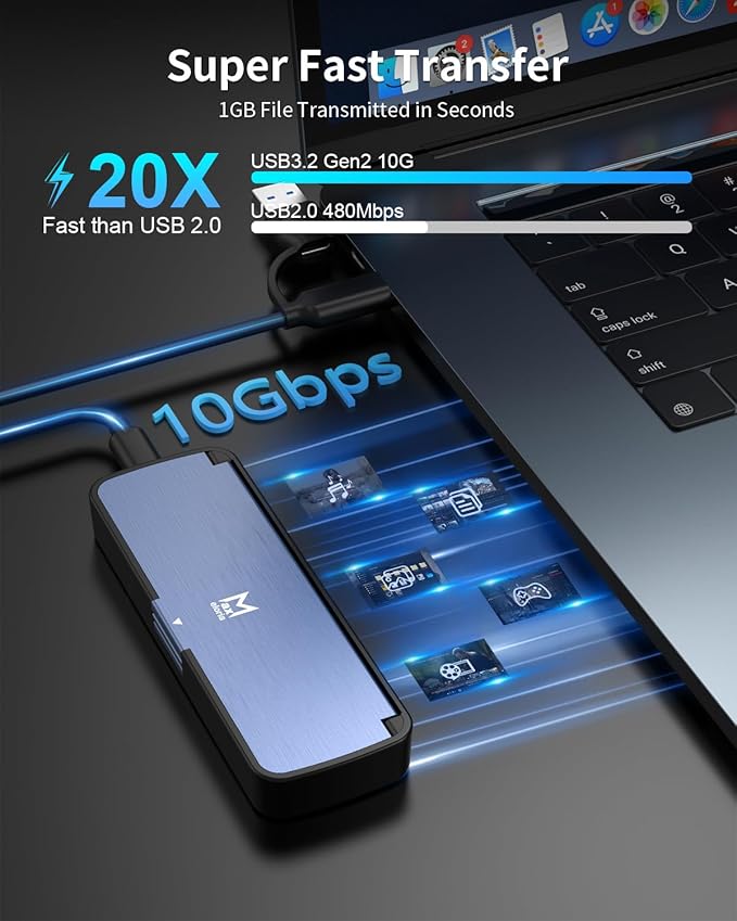 M.2 NVMe SSD Enclosure USB 3.2 Gen 2 10Gbps, Tool-Free External SSD Case Reader, Aluminum Cooling, Compatible with M&M+B Key NVMe SSD, Fit 2230/2242/2262/2280 (Blue)