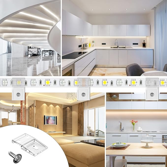 TYMXGHF transparent Strip Light Clips,Self Adhesive with Screws Mounting Holder,50Pcs LED Strong Fixing Clips And Screws For 0.47in/12mm Width IP30/65/ip67 2-6PIN Strip Lights,Fairy String,LED String