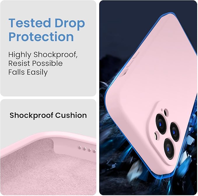 FireNova Designed for iPhone 14 Pro Max Case, Silicone Upgraded [Camera Protection] Case with [2 Screen Protectors], Soft Anti-Scratch Microfiber Lining Inside, 6.7 inch, Chalk Pink