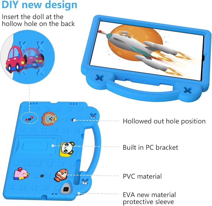 AKABEILA Compatible with Samsung Galaxy Tab A 10.1(2019)/Lenovo Tab M10 HD 2nd Gen/Tab K10/M10 Plus 10.3 inch Tablet Case, Kids Case with Shoulder Strap & Stand Handle for Girl Kid Gift Sky Blue