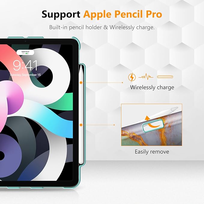 Fintie Rotating Case for iPad Air 11-inch M4/M3/M2 (2026/2025/2024), iPad Air 5th (2022) / 4th Generation 10.9 Inch - 360 Degree Rotating Protective Stand Cover with Pencil Holder, Emerald Marble