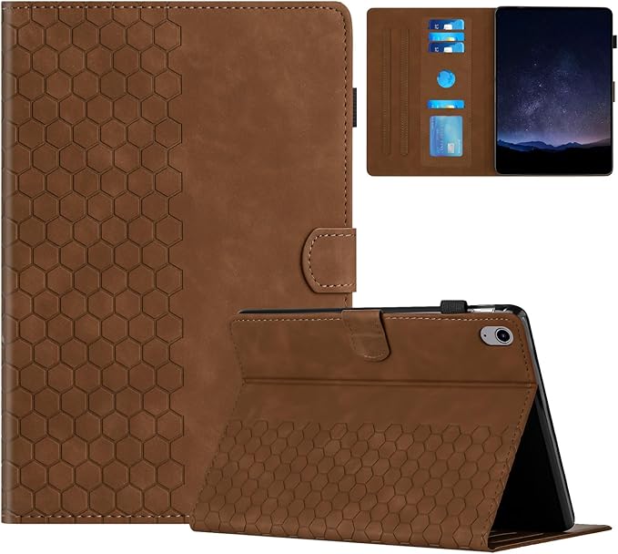 DTangLsm for iPad A16 Case Leather iPad 11th Generation Case 11-inch 2025, iPad 10th Generation Case 10.9-inch 2022, Smart Folio Stand Cover 10th Gen iPad Case with Pencil Holder, Honeycomb Brown