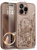 GVIEWIN for iPhone 16 Pro Case Compatible with MagSafe, [Military Grade Protection] [Screen Protector] Full Camera Protection Floral Translucent Women Magnetic Phone Case, Floratopia/Brown