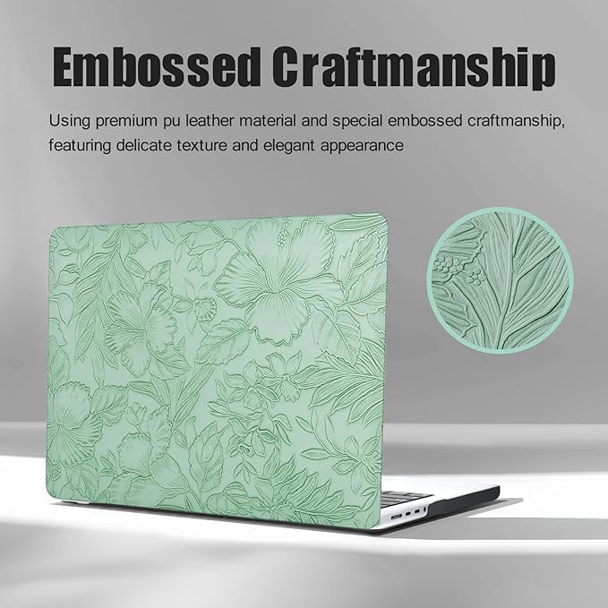 DTangLsm for MacBook Pro 14 inch Case 2026 M5, 2025 2024-2021 M4 M3 M2 M1 A3426 A3427 A3434 A3112 A3185 A3401 A2918 A2992 A2779 A2442 Pro Max, Textured MacBook Pro 14 Leather Case&Keyboard Cover,Green