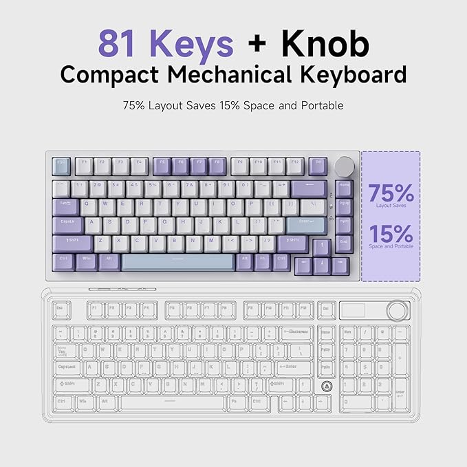 Ajazz 75% Mechanical Gaming Keyboard with Volume Knob, Gasket Mount Wired Custom Keyboard, South-Facing RGB Backlit, PBT Keycaps, Pre-lubed Linear Switches, Creamy Sound for Office & Gaming