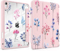 Case for iPad Air 11 inch M4 2026 M3 2025 M2 2024 Release with Pencil Holder Clear Back Shell Pink Lightweight Shockproof TPU Edge Trifold Stand Auto Wake Sleep Cute Cover, Hand-Drawn Florals