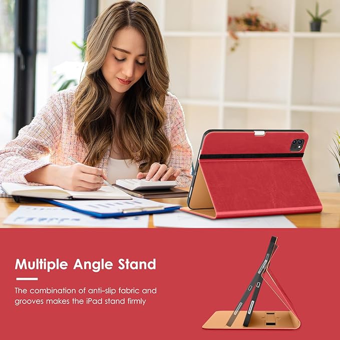 VIKESI Case for iPad Air 13 inch (M4) 2026 / (M3) 2025 / (M2) 2024,Premium Leather Folio,Apple Pencil Holder,Auto Sleep/Wake,Stand Cover - Red