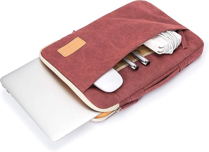 Kinmac 360° Heavy Duty Protective Laptop Sleeve Case Bag Cover with Handle for MacBook Air 13 inch,iPad Pro 13 inch and 13.3 inch HP,Dell,Lenovo,Asus,Acer Laptop (Wine Red Canvas)
