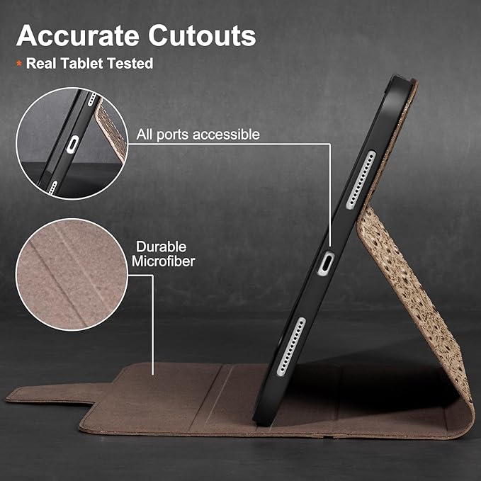 Gexmil Premium Leather Case for iPad mini 7 (A17 Pro) 2024 / iPad mini 6 Generation 2021 8.3 Inch,Pencil Holder, Magnetic Closure,Shockproof Cowhide Cover,Adjustable Stand,Khaki