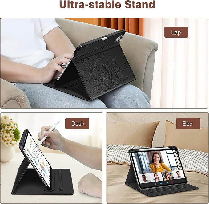 Fintie Folio Case for iPad Pro 11-inch (M5) 2025 / (M4) 2024, Magnetic Multi-Angle Smart Stand Cover with Built-in Pencil Holder & Pocket, Auto Sleep/Wake, Black